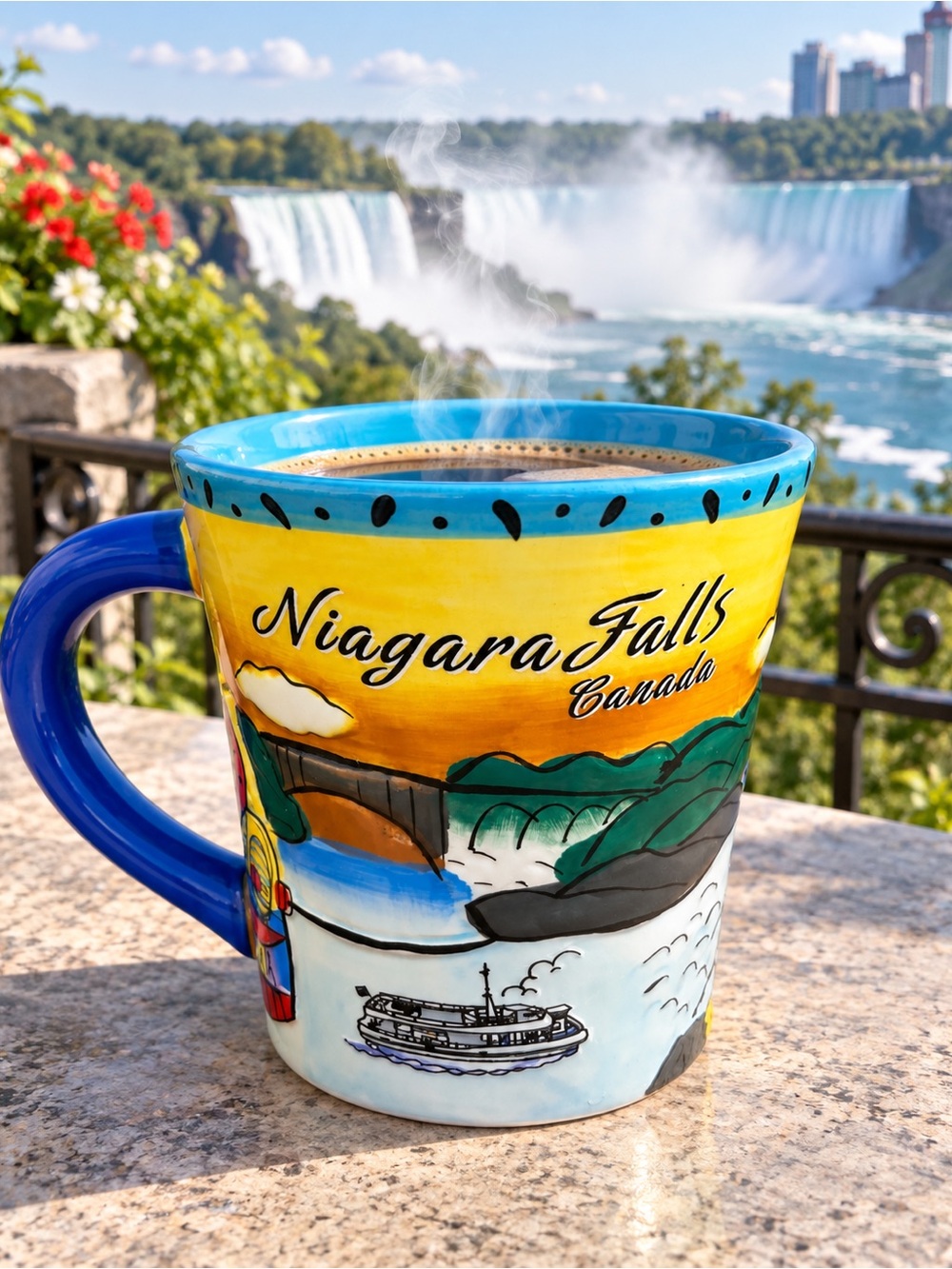 Niagara Falls Canada Hand-Painted Ceramic Souvenir Mug Colorful Travel Cup 16 oz
